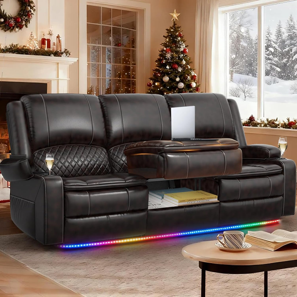 Recliner Sofa 3 Seater Sofa with Recliner, Home Theater Seating with Liftable Console & Removable Armrest