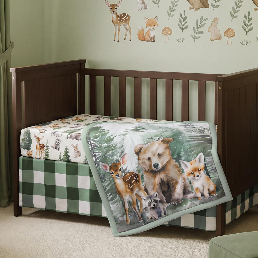 3 Pcs Woodland Animal Baby Crib Bedding Set for Boy