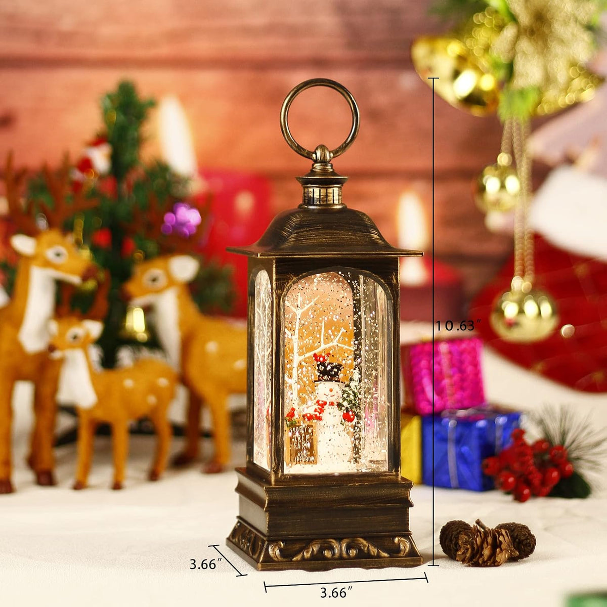 Christmas Snow Globe Lantern, Musical Snow Globe with Swirling Glitter, Battery Powered, Christmas Decorations Indoor
