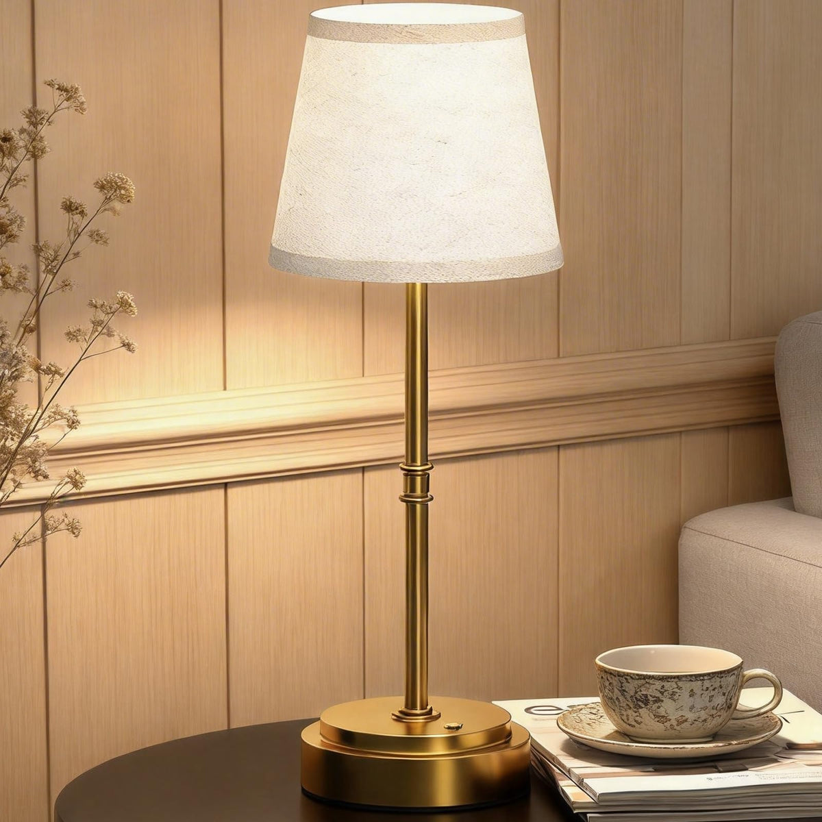 Rechargeable Cordless Table Lamp, Nightstand to End Table,Gold,1 Pack