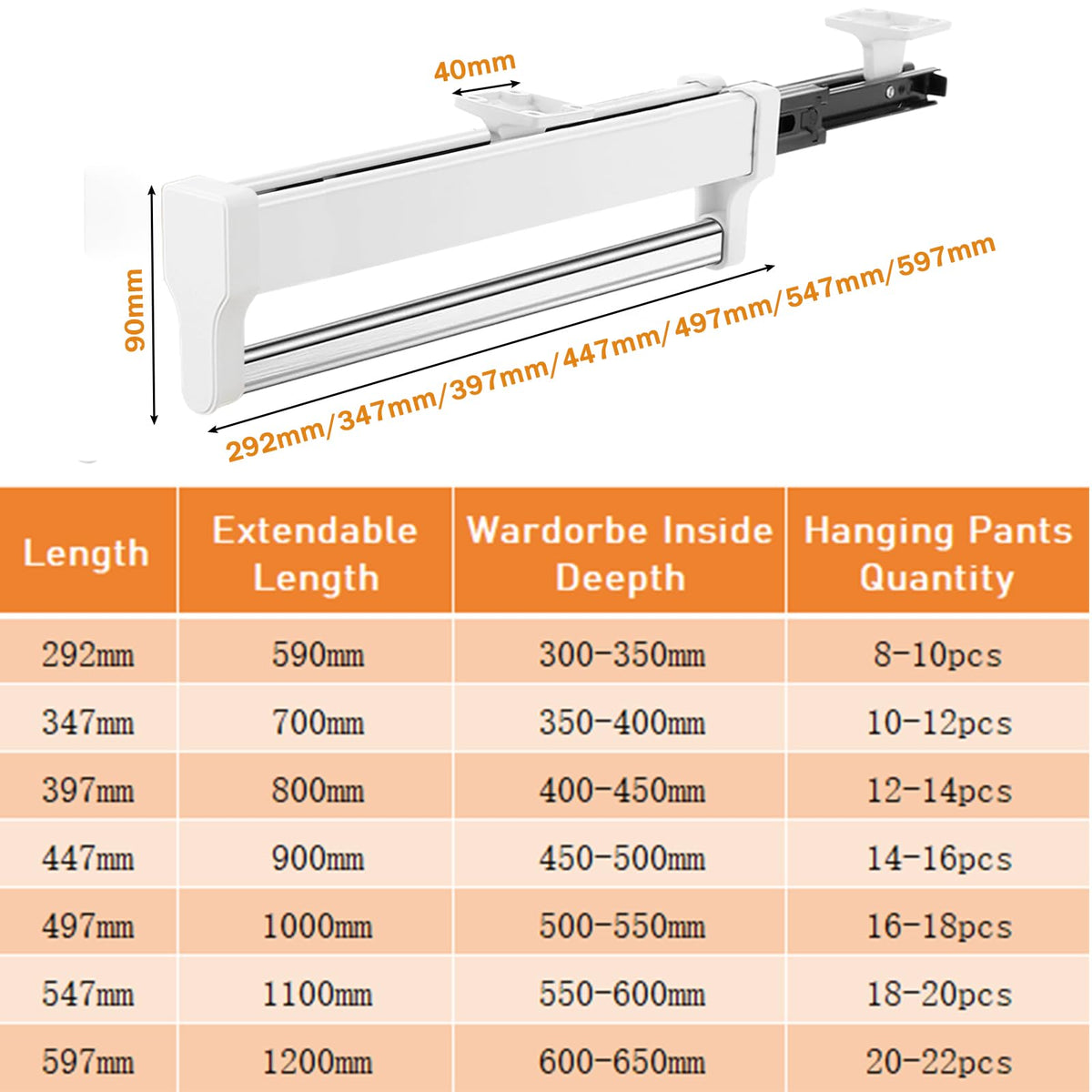 Valet Rod for Closet Pull Out, Heavy Duty Pants Rack 15.7inch
