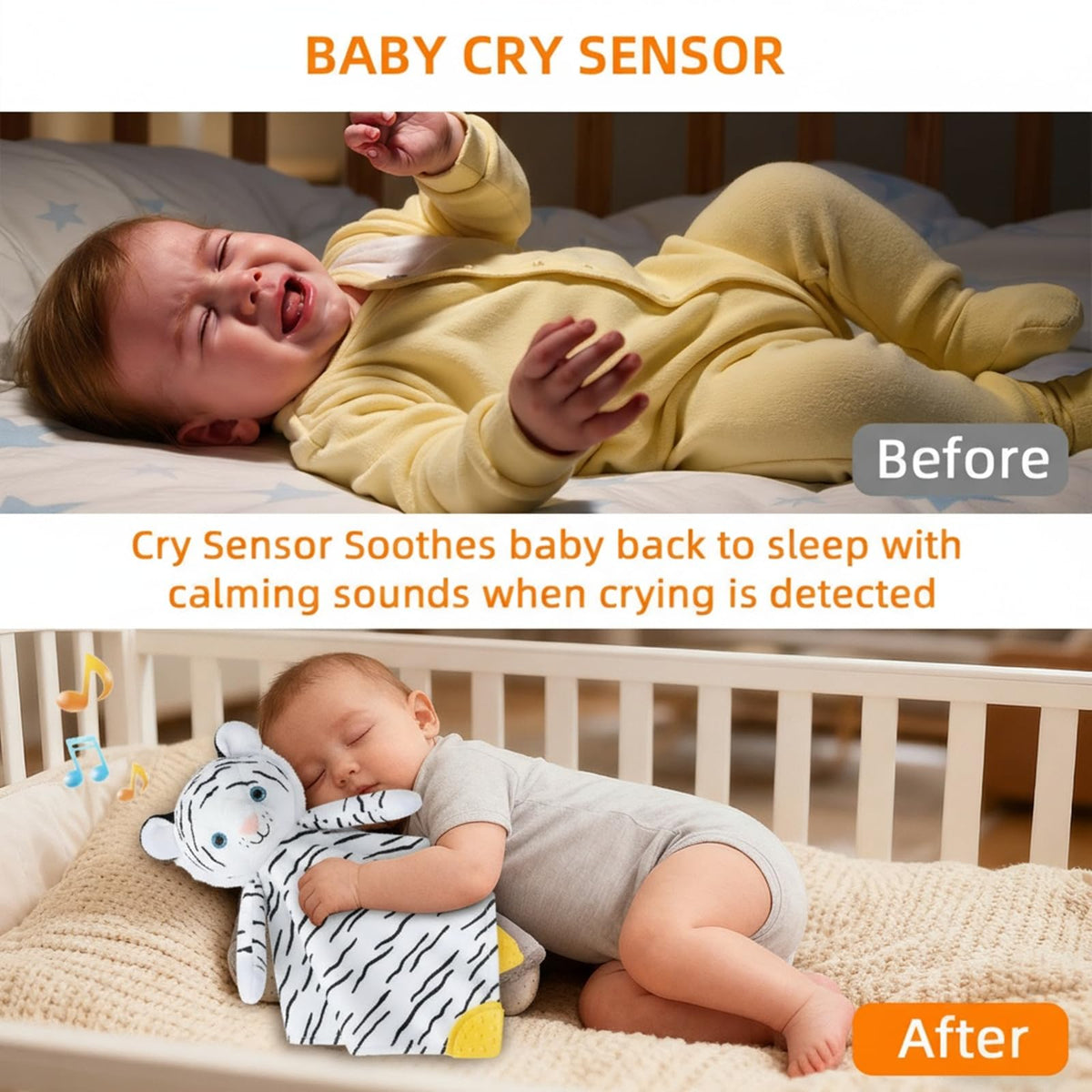 Baby Sound Sleep Soother- White Noise and Lullaby Infant Sleeping Aid with Cry Sensor at Nap Time Routine
