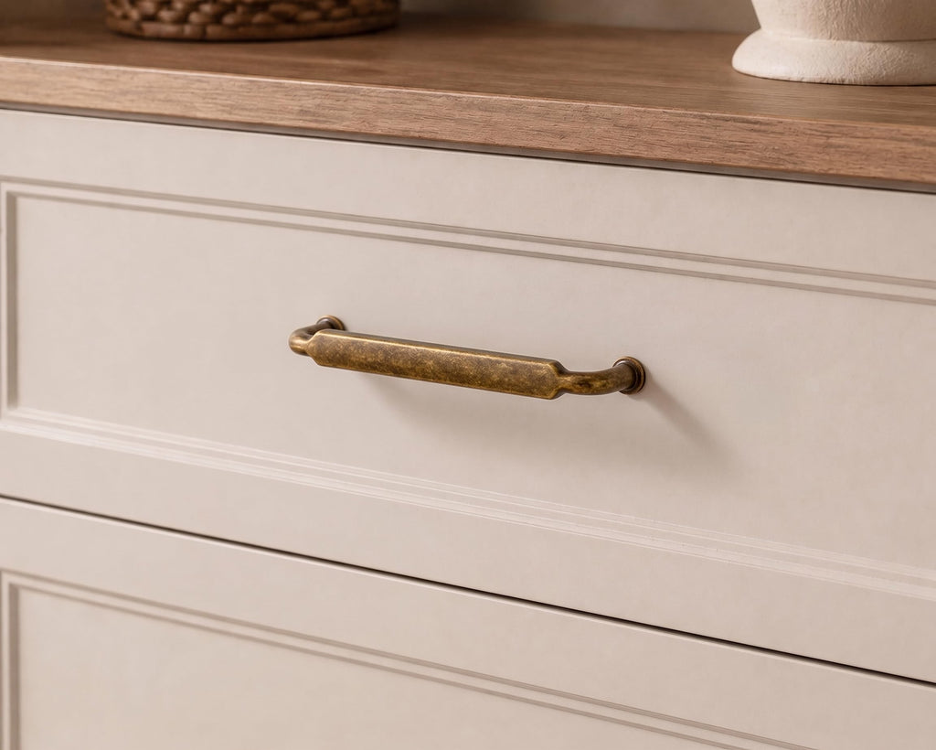 5 Inch Hole Center Antique Brass Zinc Alloy Cabinet Pulls Kitchen Cabinets Hardware, 6 Pack Vintage Brass Solid