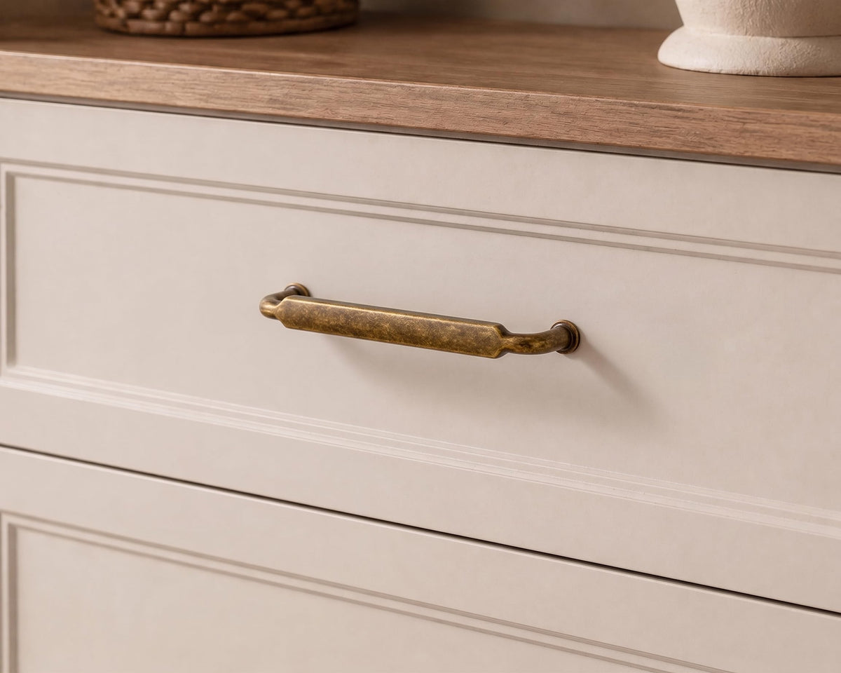 5 Inch Hole Center Antique Brass Zinc Alloy Cabinet Pulls Kitchen Cabinets Hardware, 6 Pack Vintage Brass Solid