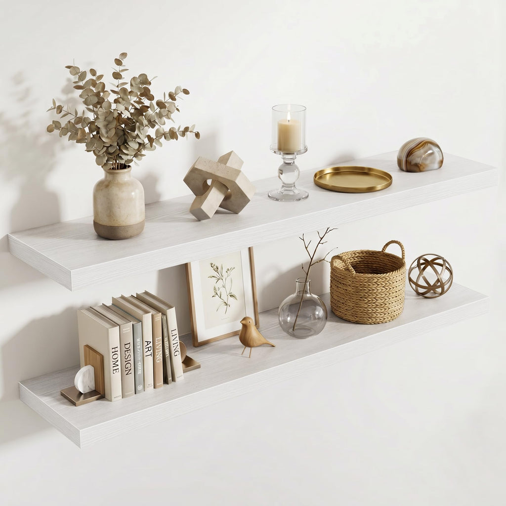 48in Long Floating Shelves for Wall Set of 2, Wood Wall Shelves Bedroom Kitchen Living Room Laundry Room, Modern