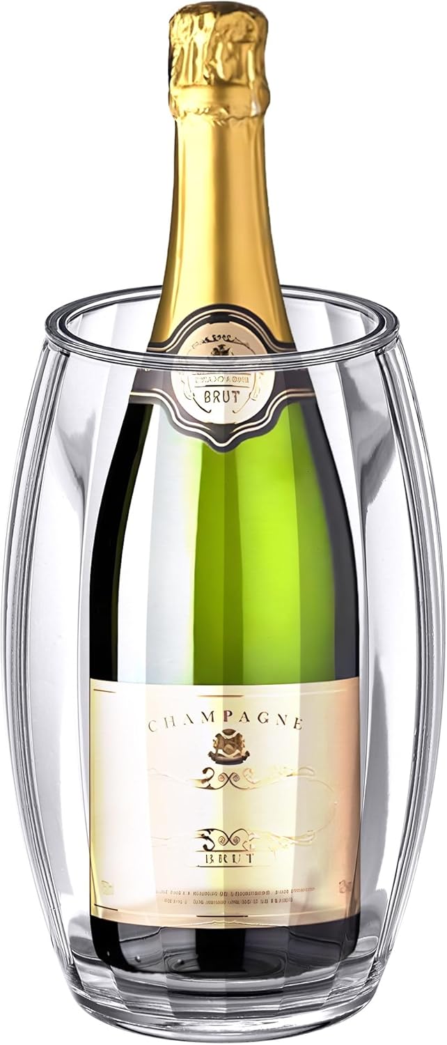 VinoLux - Acrylic Double-Wall Wine Chiller Bucket, Clear Plastic Insulated Champagne Cooler, Sweat-Free and Iceless
