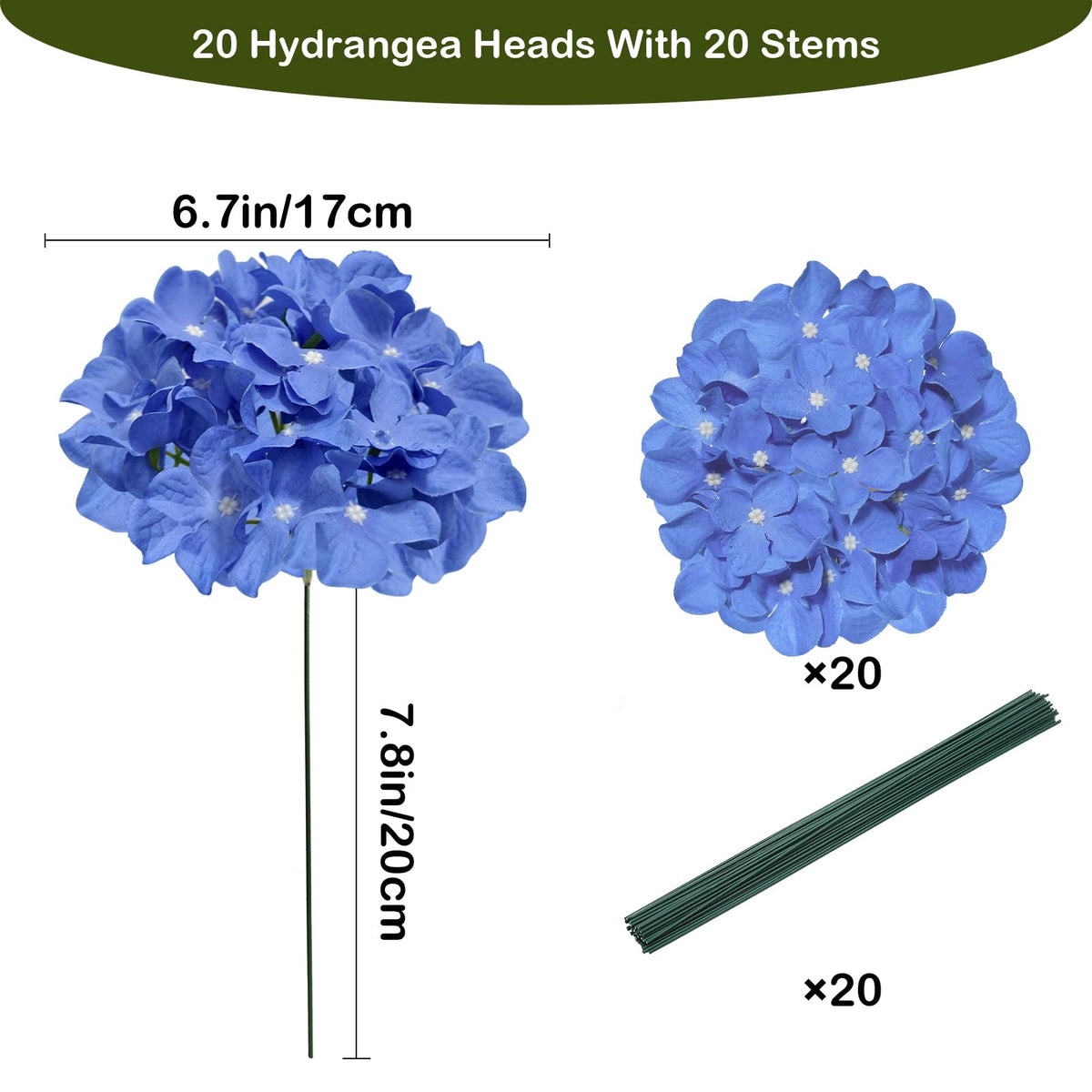 Hydrangea Artificial Flowers, 20 Pcs Royal Blue Hydrangea Artificial Flowers Bulk, Faux Hydrangea Flowers for