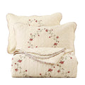 3-Piece Floral Embroidered Bedspread Coverlet Set Oversize 100% Cotton Reversible Patchwork 1 Quilt and 2