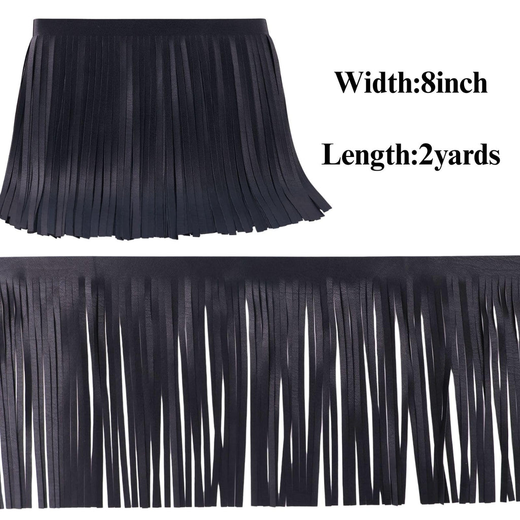 PU Leather Fringe Trim, Western Suede 8 Inch Tassel Fringe for Sewing & Crafts, Boho Cowgirl Biker-Style Trim