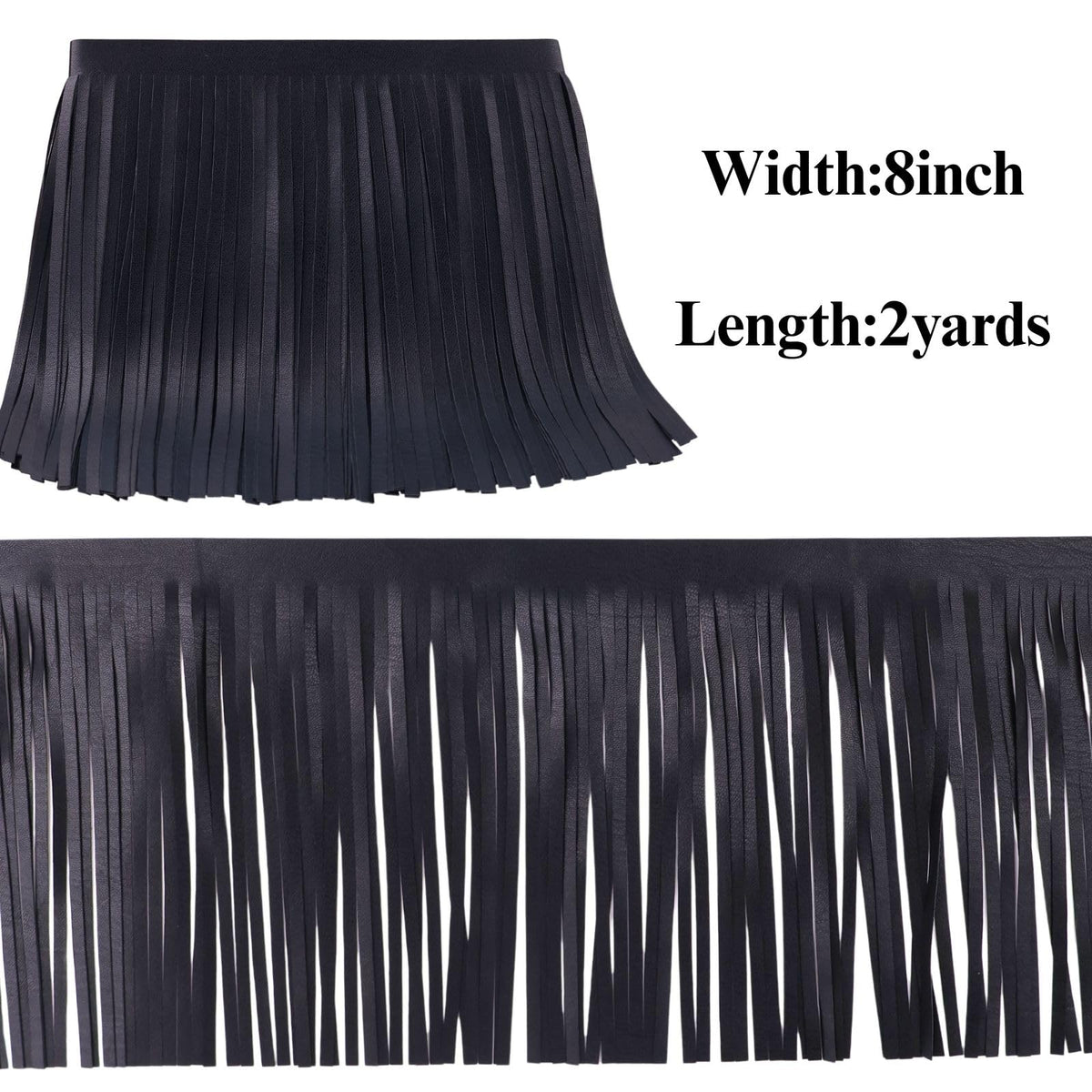 PU Leather Fringe Trim, Western Suede 8 Inch Tassel Fringe for Sewing & Crafts, Boho Cowgirl Biker-Style Trim