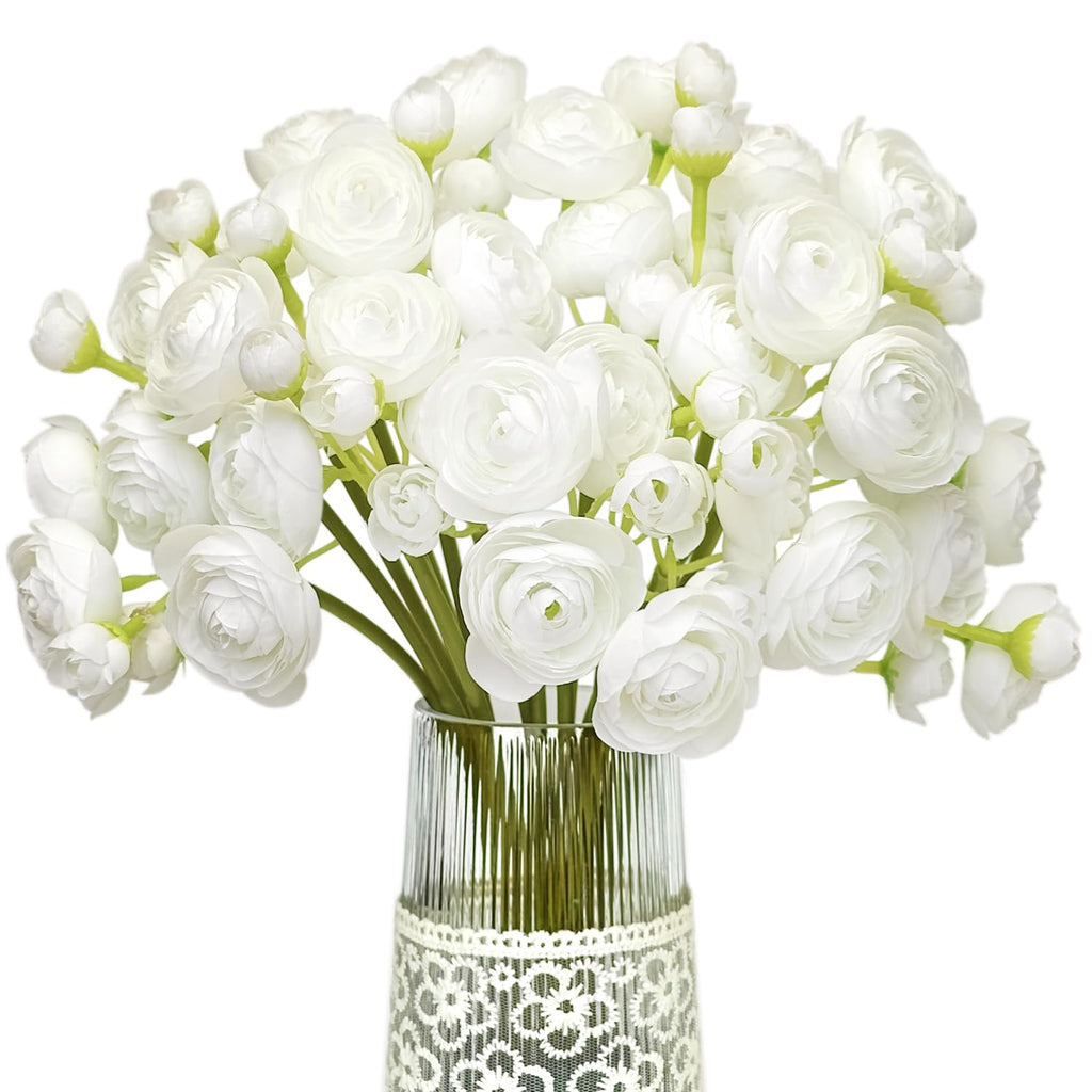 Ranunculus White Silk Flowers, 18 Pcs