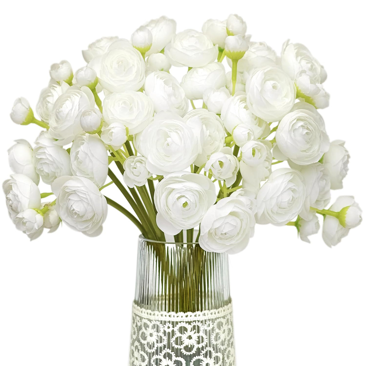 Ranunculus White Silk Flowers, 18 Pcs