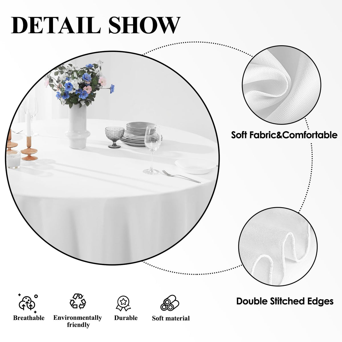 6 Pack White Round Tablecloths 120 Inch for Dining Tables