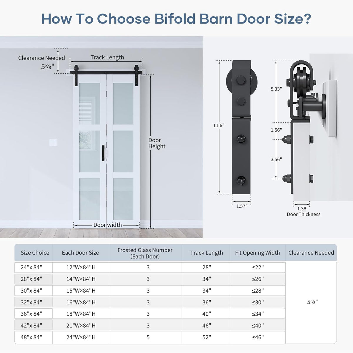 36"x 84" (Double 18" x 84") Bifold Barn Door, Bifold Sliding Barn Door with Hardware Kit, Solid MDF Wood Slab Covered