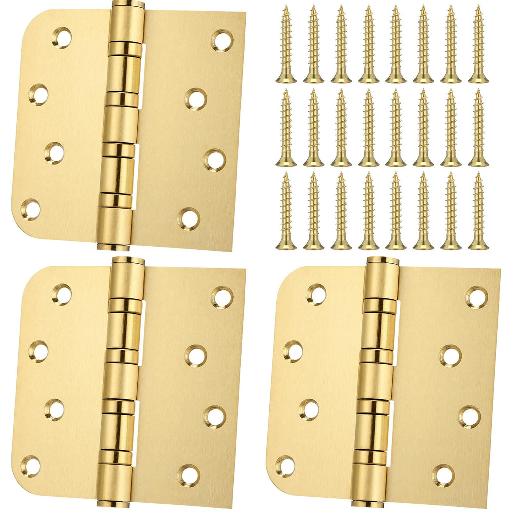 4'' Ball Bearing Door Hinge, 4 x 4 Inch Exterior Door Hinge, 3 Pack, Gold