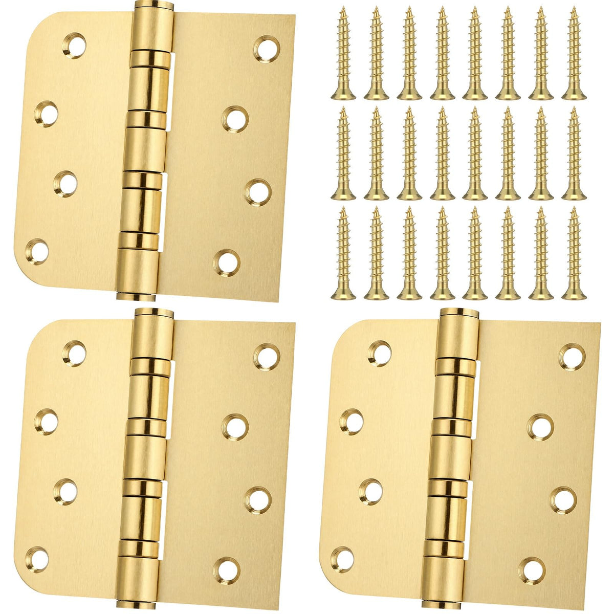 4'' Ball Bearing Door Hinge, 4 x 4 Inch Exterior Door Hinge, 3 Pack, Gold