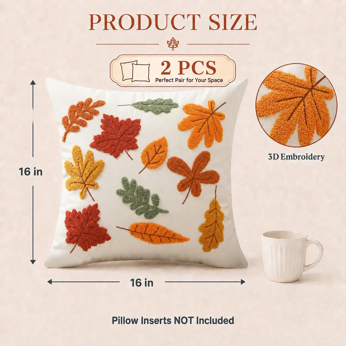 Fall Thanksgiving Throw Pillow Covers 16x16 2pcs, Autumn Outdoor Decor