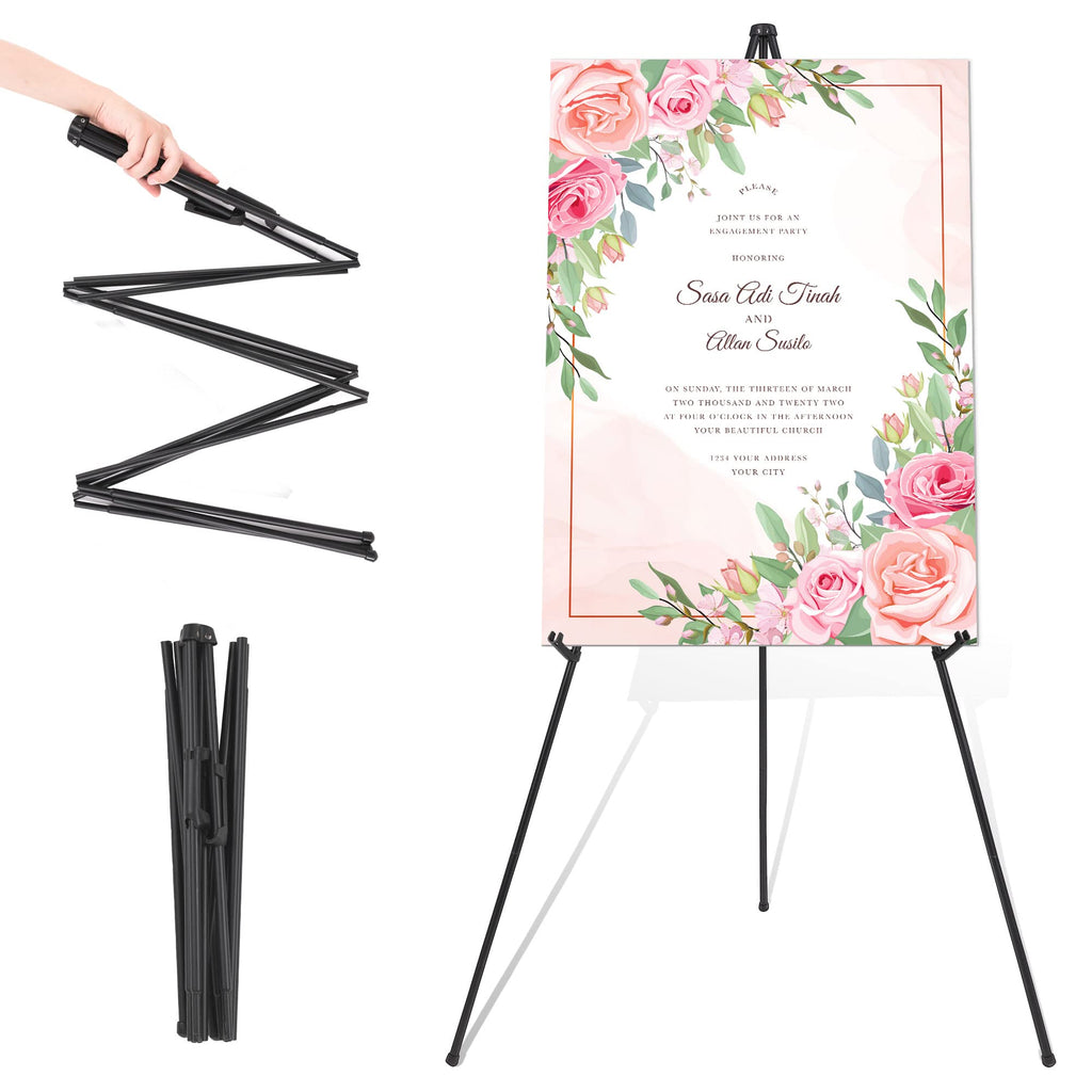 Easel Stand for Wedding Sign & Poster 63'' Easels for Display Portable Art Easel for Floor Adjustable Metal Easel