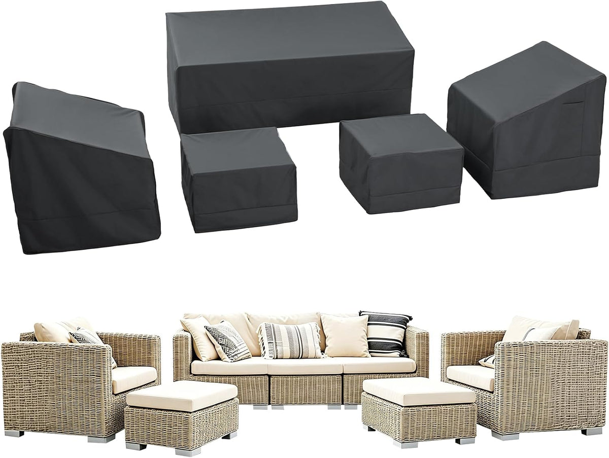 5 Piece Patio Furniture Covers Set - Heavy-Duty 600D Oxford Fabric Waterproof 3-seater Sofa 79"W + 2 Armchairs 33"W +