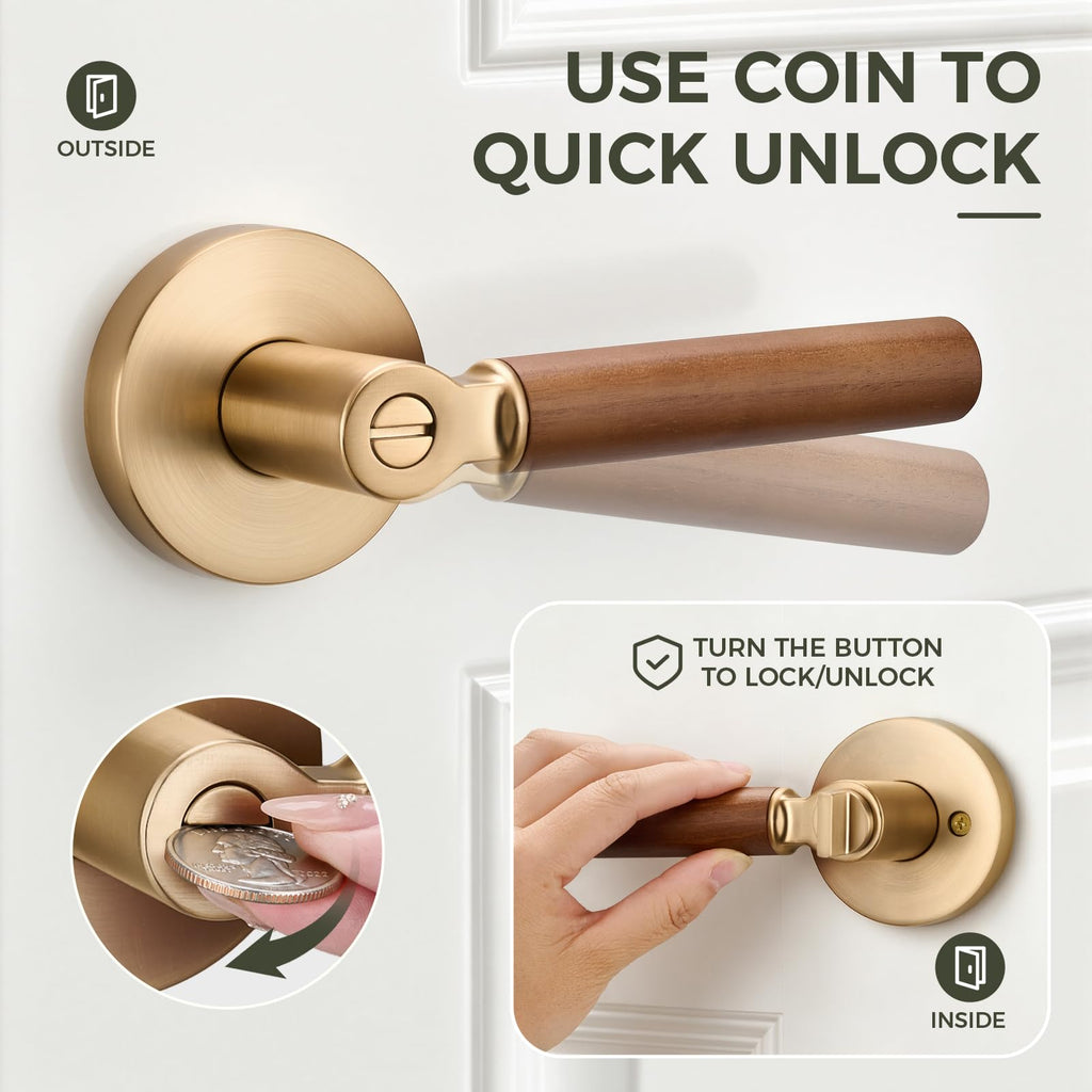 Walnut Wood Privacy Door Lever (1 Pack, Champagne Bronze)