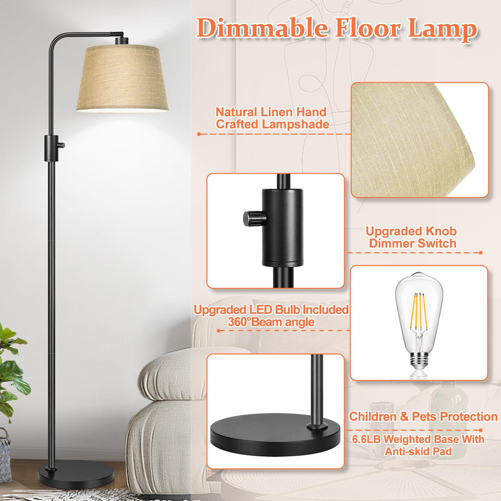 Dimmable Floor Lamp, 1000 LM LED Edison Bulb Included, Arc Floor Lamps Modern Standing Lamp Tall Lamps