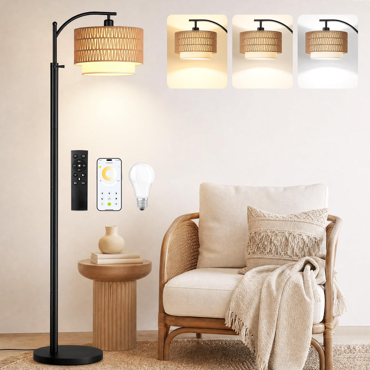 Boho Floor Lamp With 3 Color Temperature and Remote