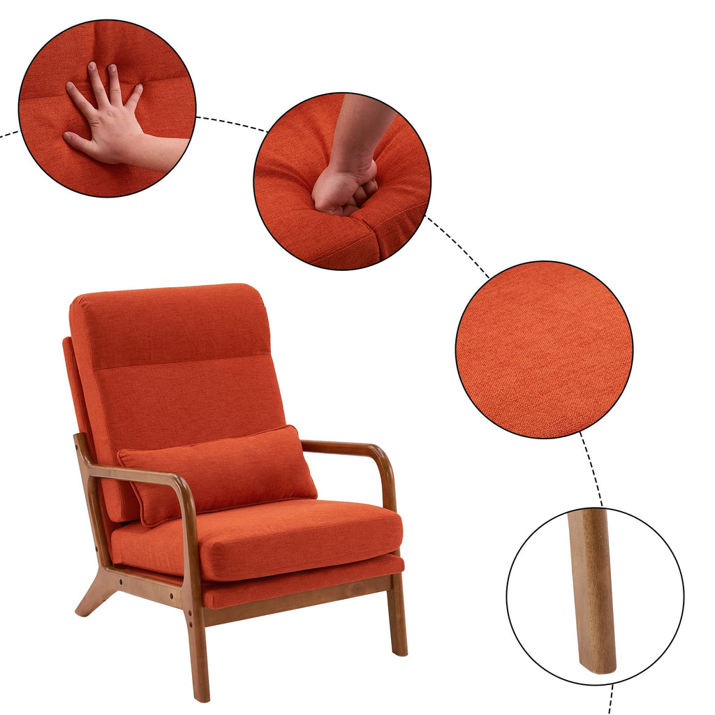 Accent Chair High Back Mid-Century Modern, Burnt Orange