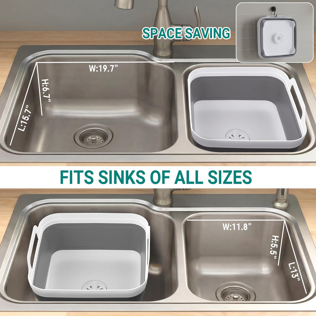 Collapsible Baby Bottle Wash Basin w/Drying Rack & Drain Plug, Gray