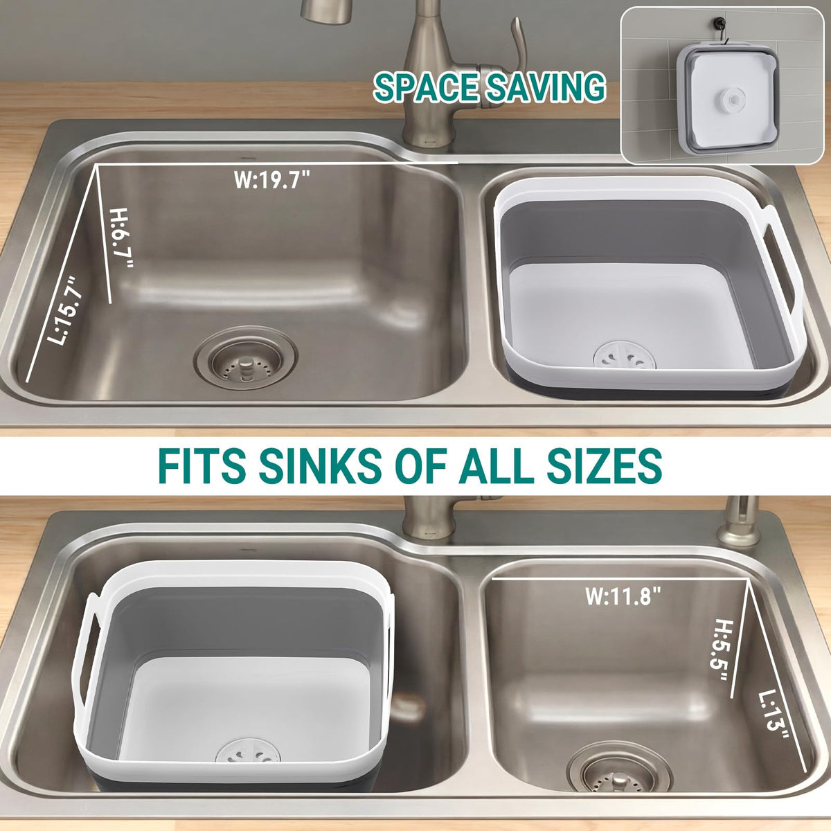 Collapsible Baby Bottle Wash Basin w/Drying Rack & Drain Plug, Gray