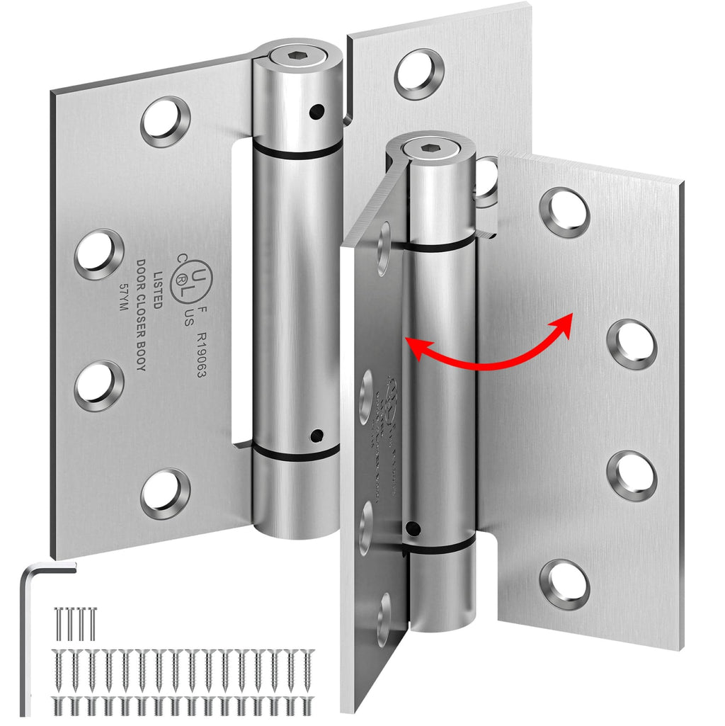 2-Pack 4.5 Inch Self Closing Door Hinges with Square Corners, Brushed Nickel