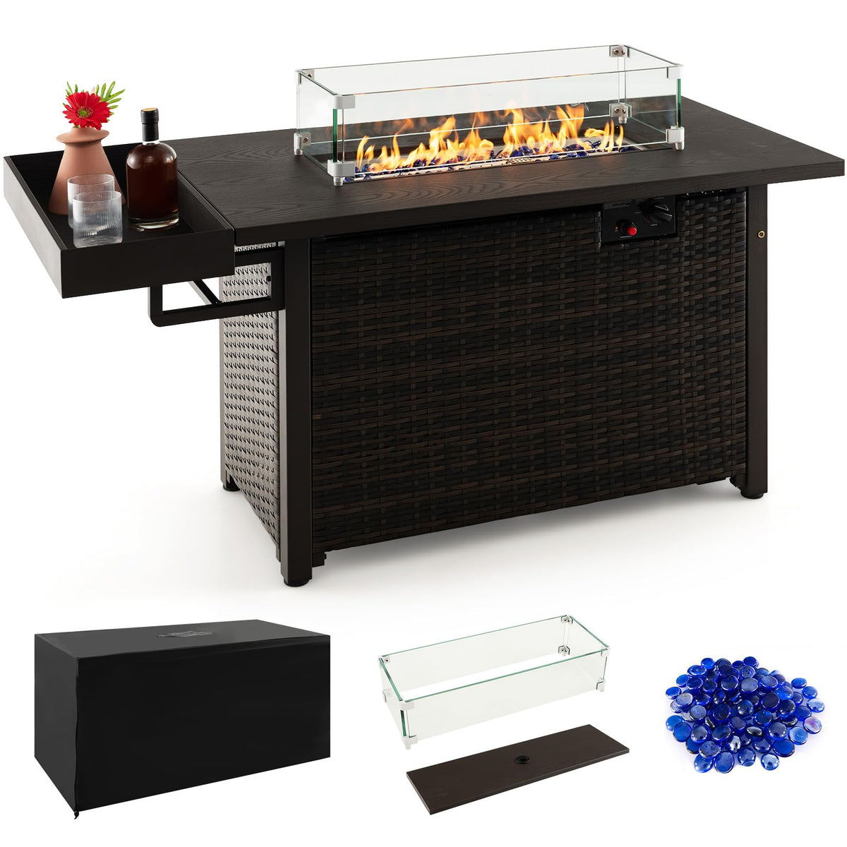 52 Inch 50, 000 BTU Patio Propane Fire Pit Table with Wind Guard