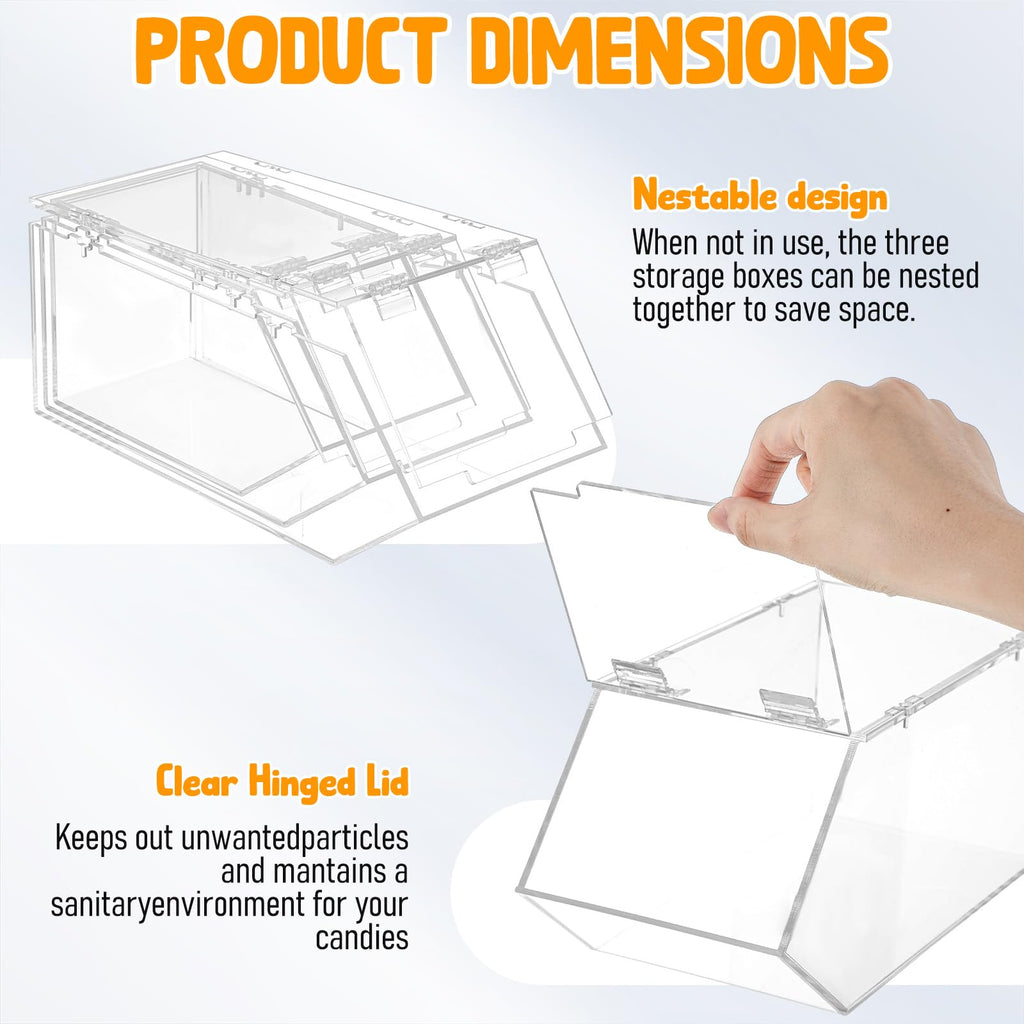 Set of 3 Stackable Candy Bins, Acrylic Pantry Storage, 3 Sizes