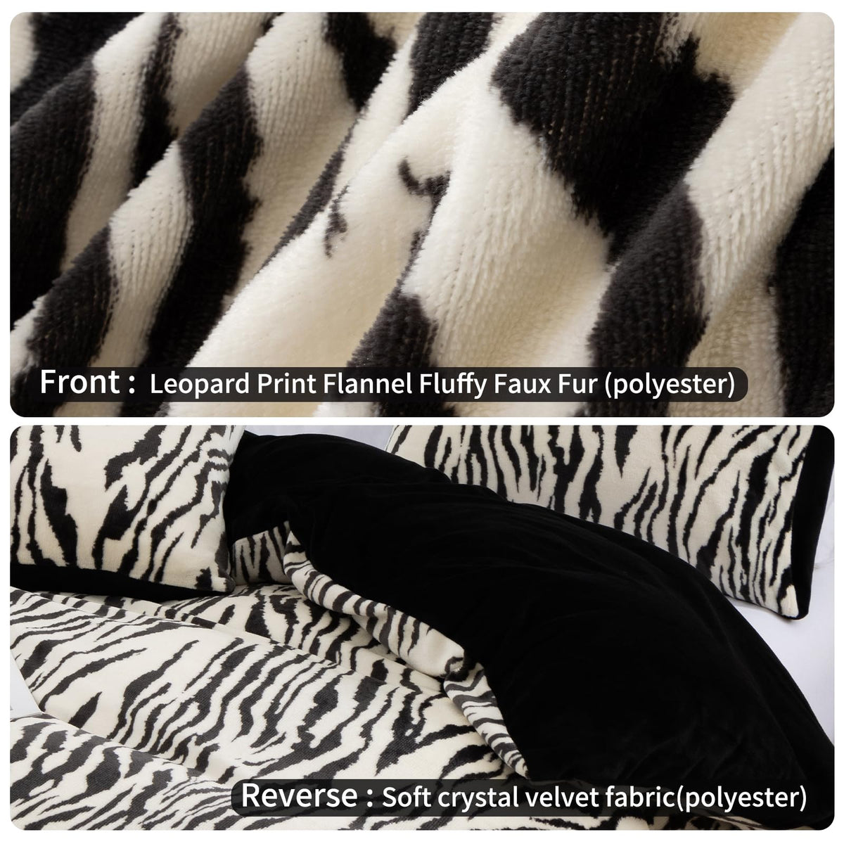 Zebra Flannel Fluffy Duvet Cover Set Soft Faux Fur Fuzzy Plush