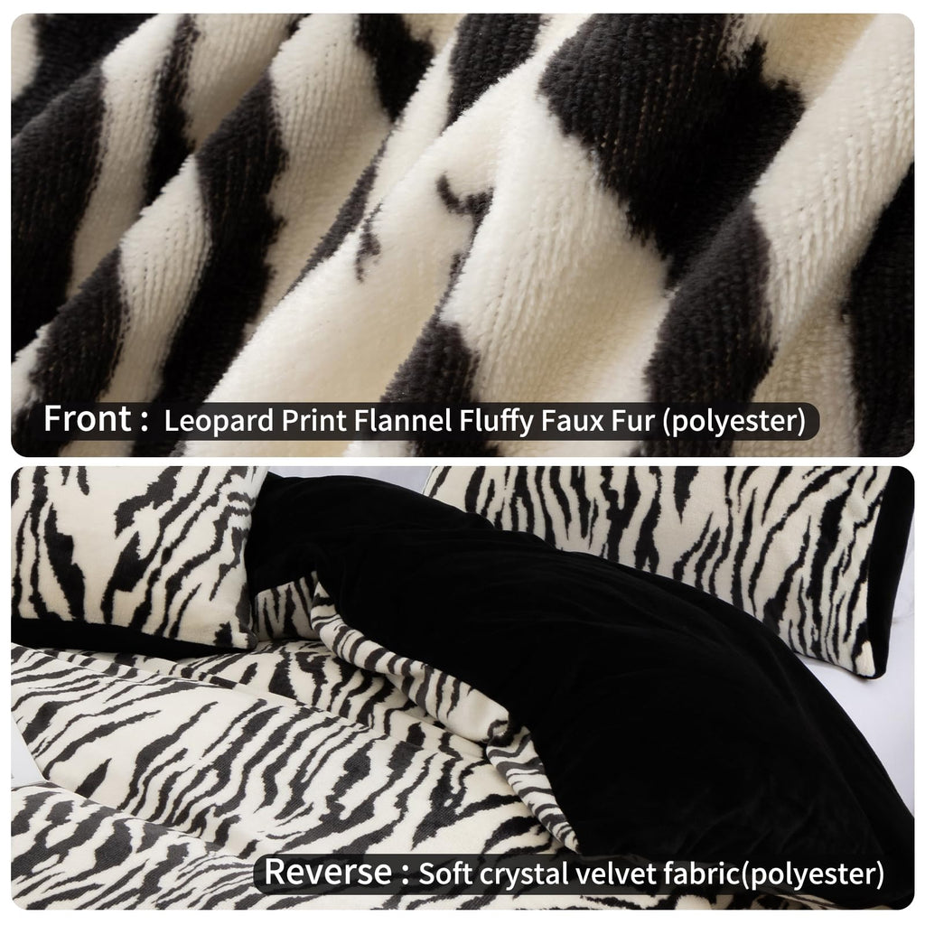 Zebra Flannel Fluffy Duvet Cover Set Soft Faux Fur Fuzzy Plush