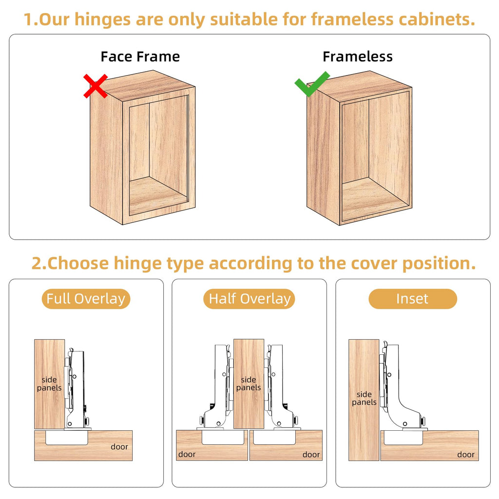 10 Pack Frameless Inset Soft Close Cabinet Hinges