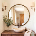 Hand-Forged Round Gold Mirrors, 32 Inch Antique Brass Hammered Round Bathroom Mirror for Over Sink, for Vanity