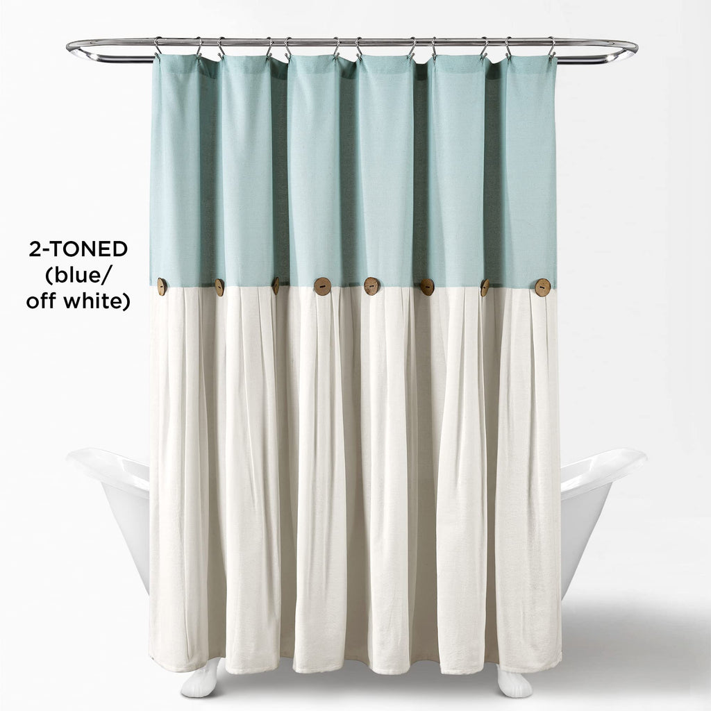 Linen Button Single 72" W x 78" L Blue & White - Extra Long Shower Curtains - Blue Fabric - Farmhouse Bathroom Decor
