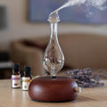 Premium Glass Essential Oils Nebulizer - Waterless Diffuser for Aromatherapy - Handmade Oil Diffuser, Wooden Base, No