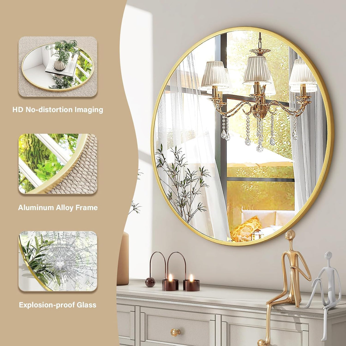 Round Mirror 20 Gold Wall Mounted Circle Mirrors