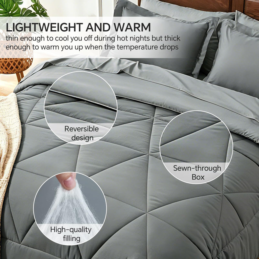 Comforter Set 7 Pieces, Solid Dark Grey Bed in A Bag