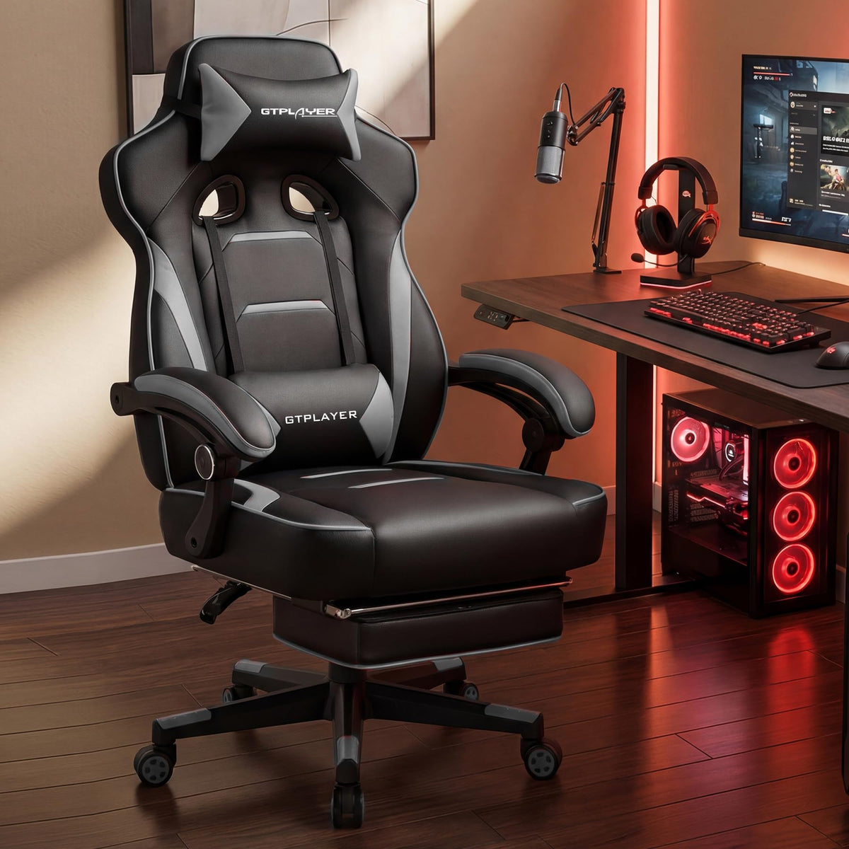 Gaming Chair with Footrest, Big and Tall Office Chair, Ergonomic High Back Lumbar Support and Recliner for