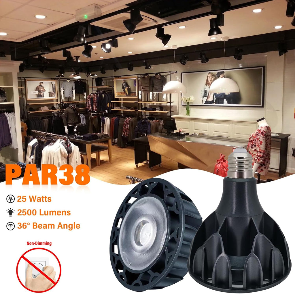 ) PAR38 Flood Light LED Bulb 25 Watt COB Grow Lights (200 Watt Eqv.) 2500 Lumens Spotlight, 36° Beam Angle