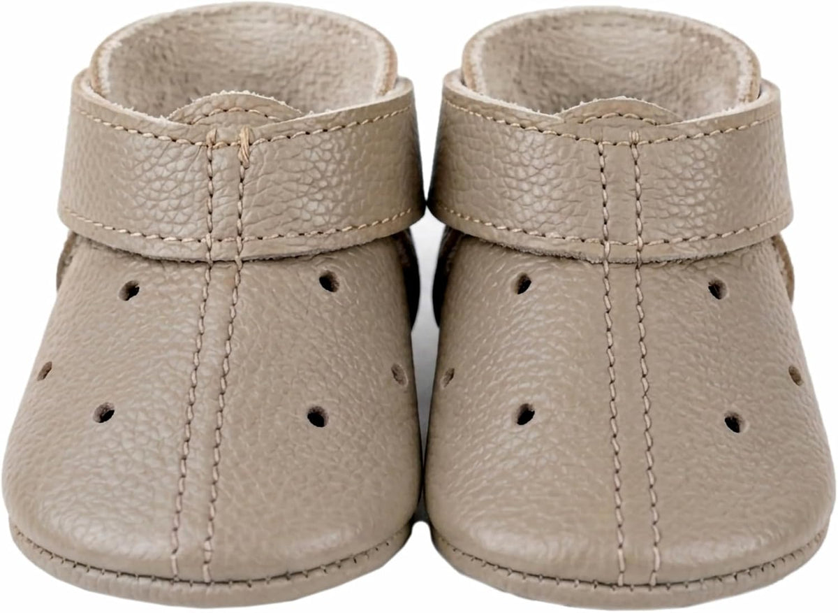 Leather Baby Booties Handmade Moccasins Soft Sole Barefoot First Walking Infant Shoes Newborn Shower Gift Boots Stone