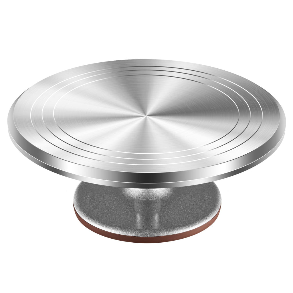 12" Silver Aluminum Alloy Cake Turntable, Cake Stand for Decorating
