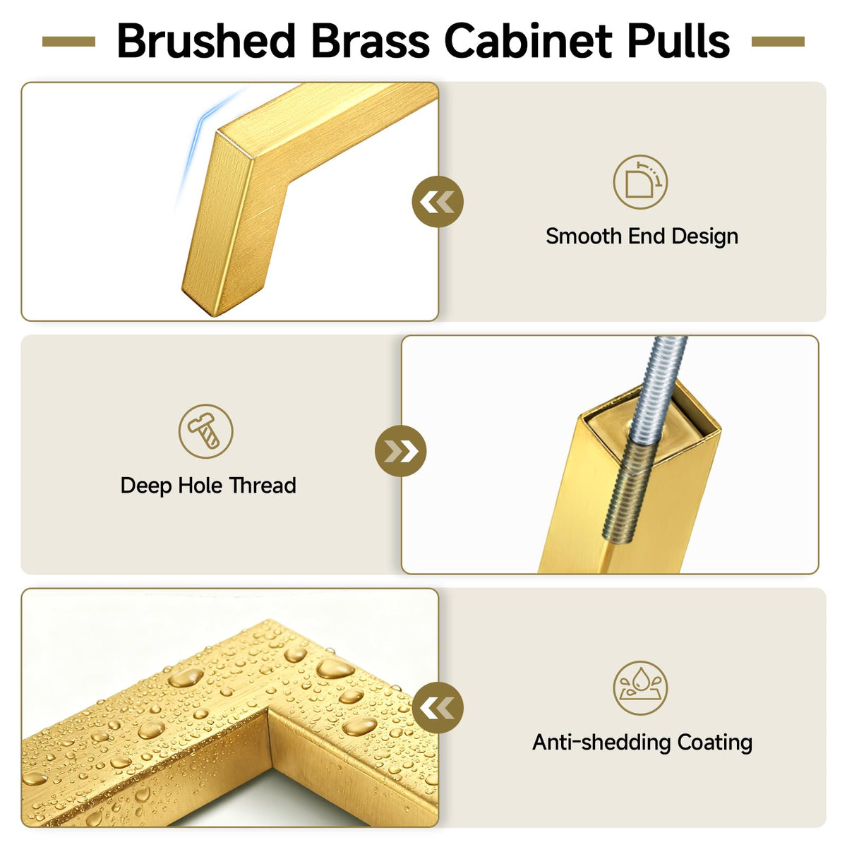 10 Pack 5 Inch Gold Cabinet Handles Brushed Brass Cabinet Pulls, Stainless Steel Kitchen Cabinet Handles Square Pulls