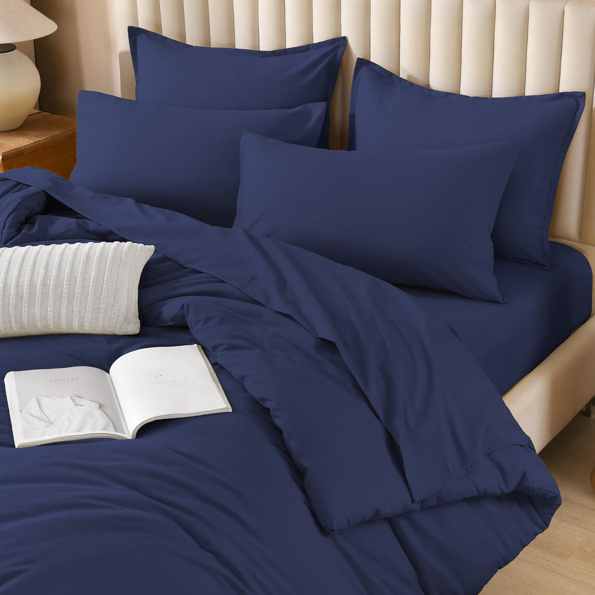 Navy Blue Comforter Set with Sheets - 7 Pieces Bed in a Bag