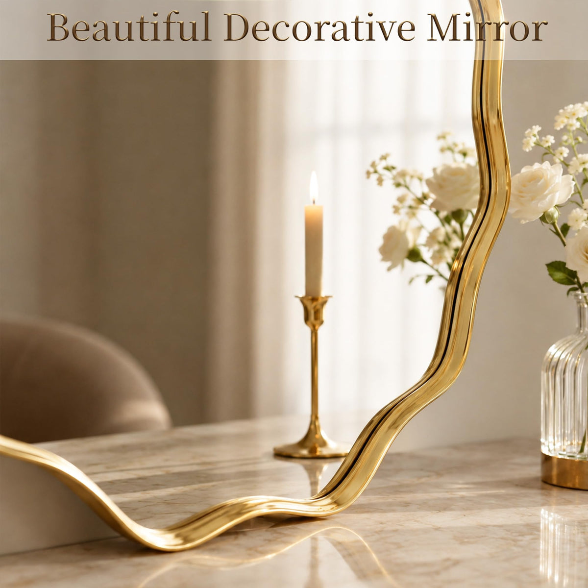 Gold Scalloped Circle Mirror, 20" Wavy Edge Round Wall Mirror