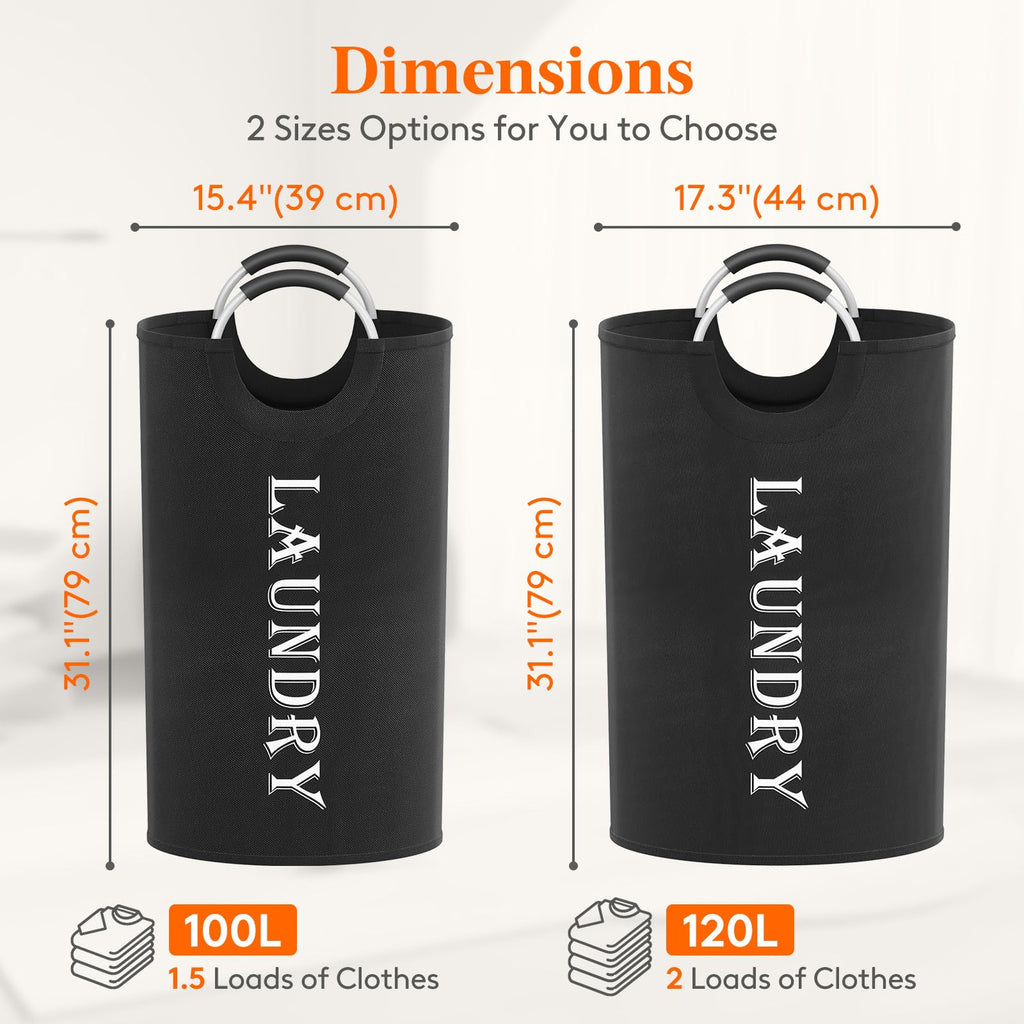 120L 2-Pack Large Laundry Basket, Collapsible Laundry Hamper with Aluminum Handles, Waterproof Freestanding Dirty