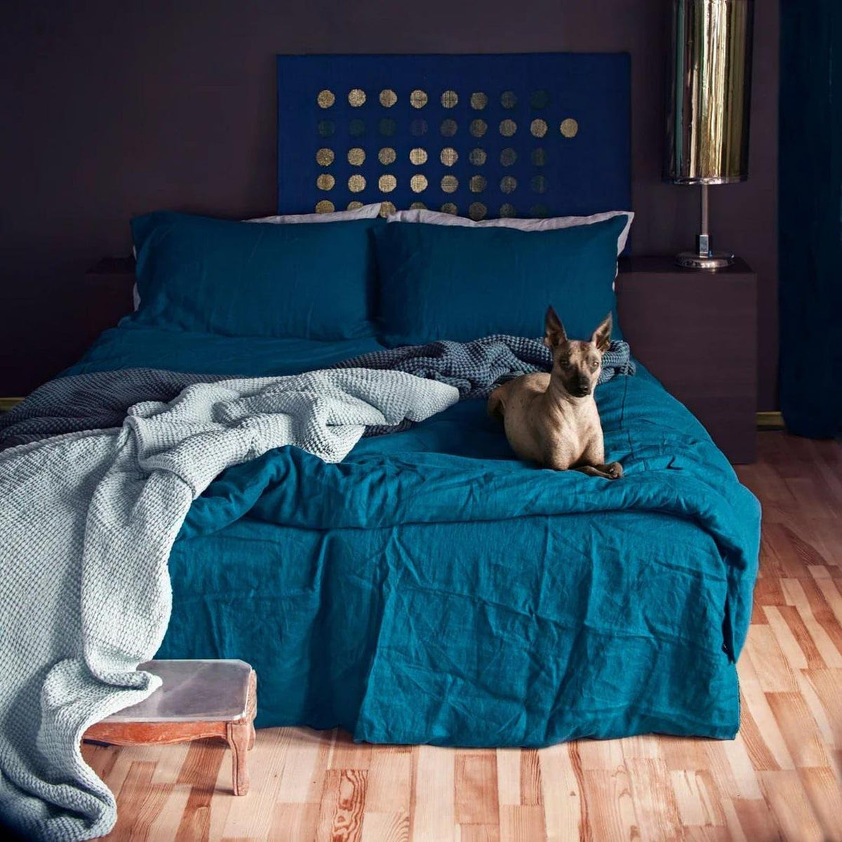 Teal Blue Linen Duvet Cover, Stonewashed Flax Bedding Midweight Natural Linen Comforter Cover