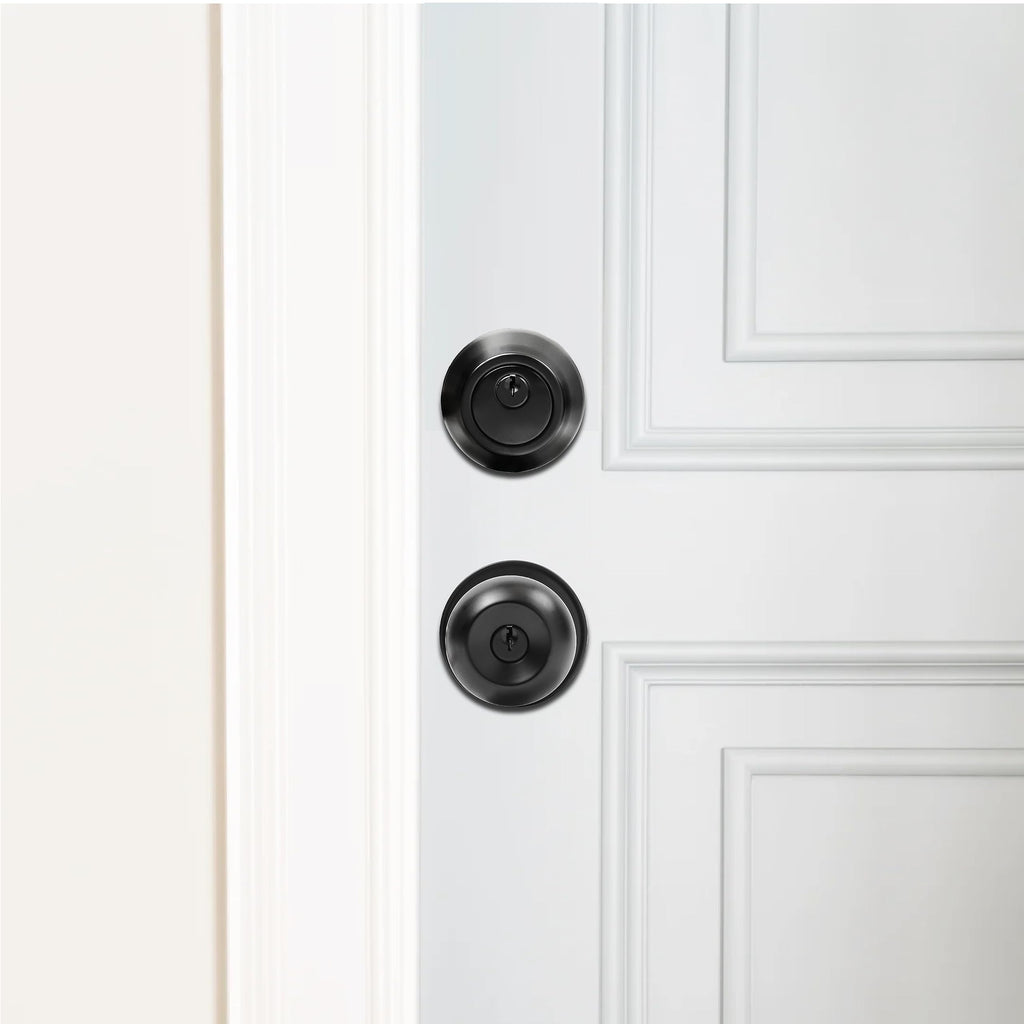 Front Door Lock Set, Exterior Door Lock Set with Deadbolt, Matte Black 2PCS